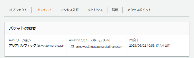 S3バケットのプロパティ